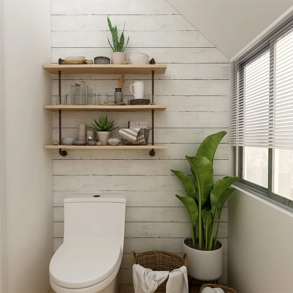 Classic White Gray Wood Paper  Self-Adhesive Removable Wood Peel and Stick Wallpaper Decorative Stick for Living Room Decoration 2