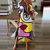 Casual Autumn Women Fashion O Neck Colorful Print Plus Size Dress Loose Short Sleeves Split Pulllover Dress Elegant Party Dress ► Photo 1/6