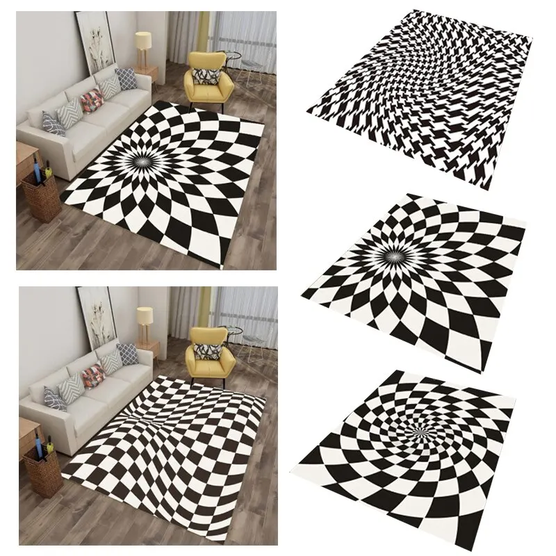 

Three-dimensional Black White Vision Carpet Bedroom Living Room Door Mat Decorative Creative Visual Rug#