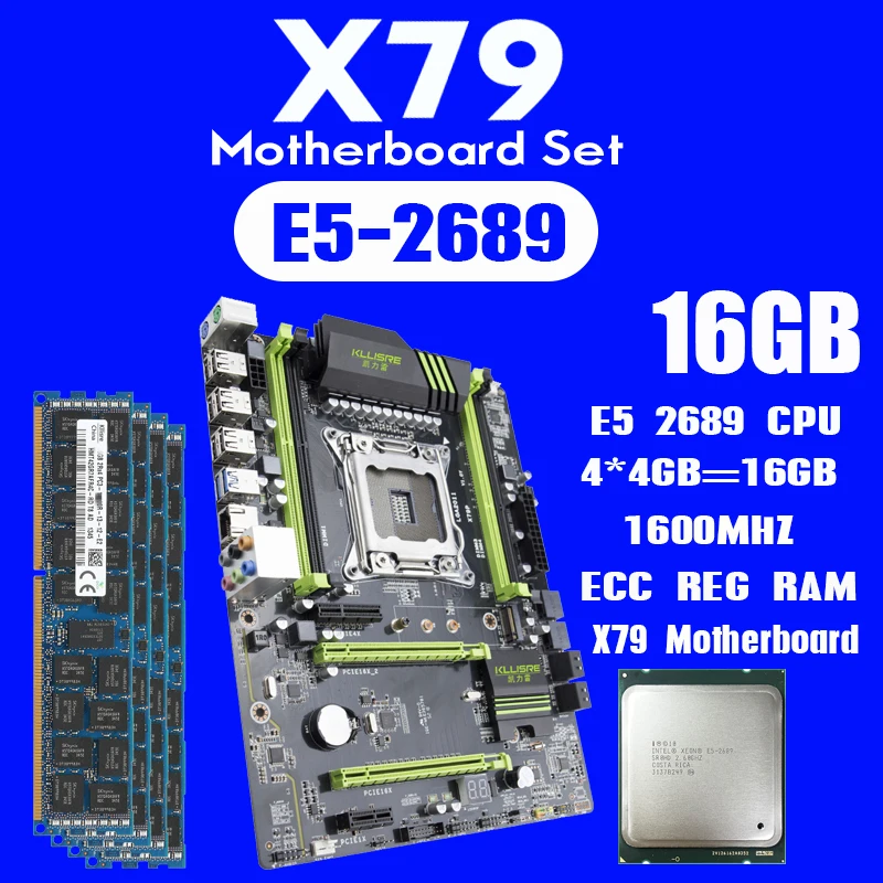 Комплект материнской платы Kllisre X79 с Xeon E5 2689 4x4 ГБ = 16 Гб 1600 МГц DDR3 4 память ECC Reg ATX USB3.0