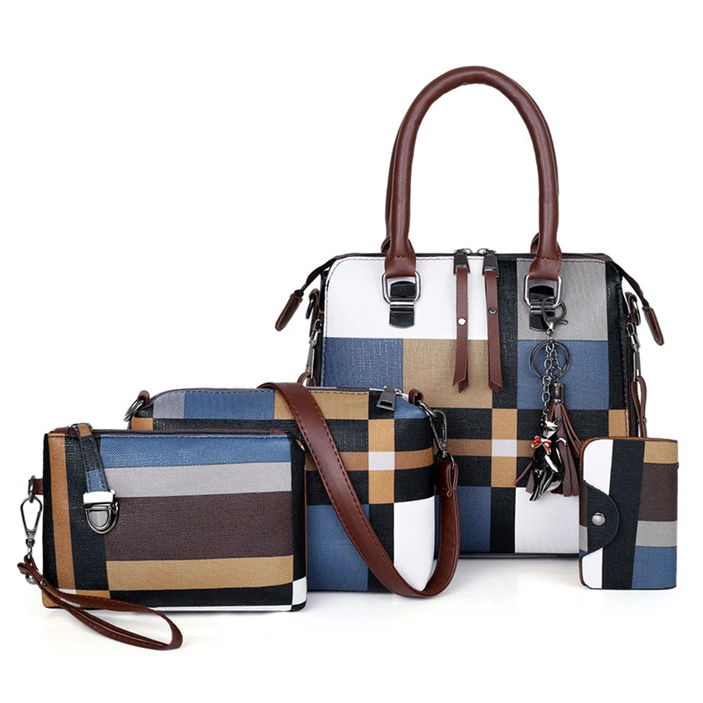 

Luxury Plaid Women Handbag Designer Tassel Female Shoulder Bag Set 4 Pieces Composite Bags Ladies' Messenger Bag Bolsa Feminina