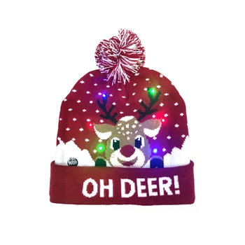 

Multicolor LED Christmas Hat Elk Knitted Christmas Light Up Knitted Hat Christmas Gift for Kids Xmas New Year Decorations