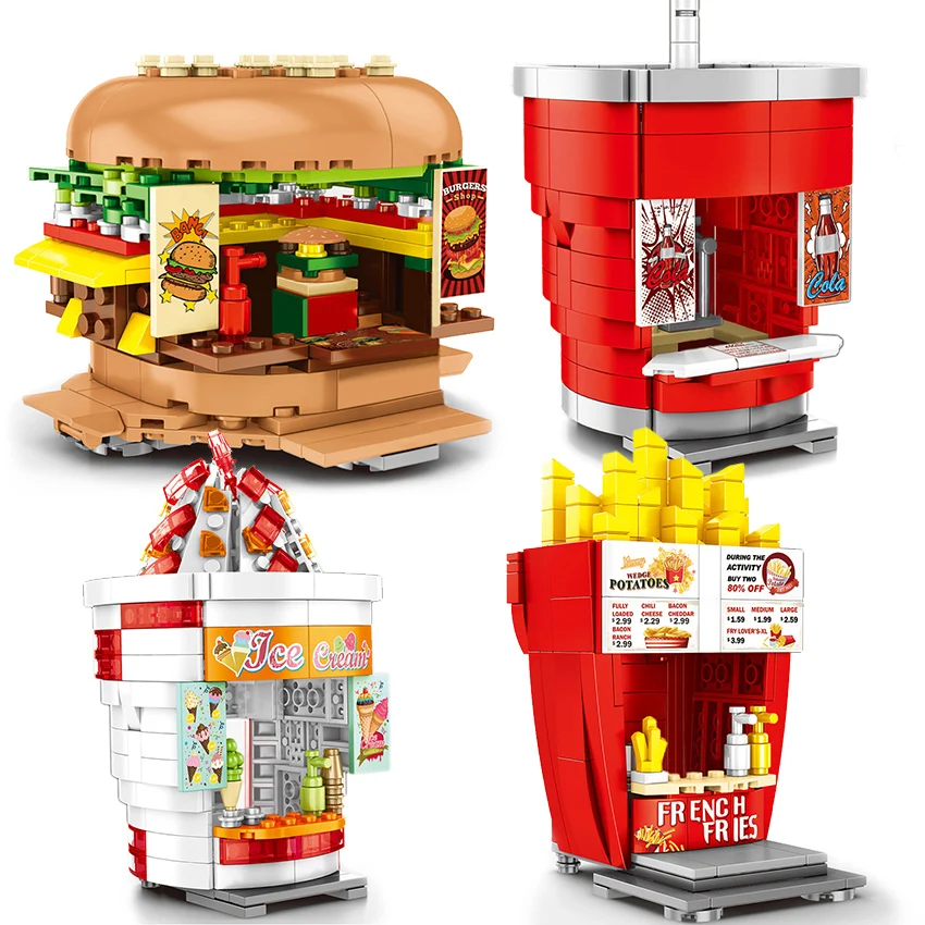 

Burger shop Fast-food Restaurant Compatible legoinglys City Mini Street View With Mini Figures Building Block Toys For Children