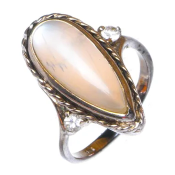 

Natural Rainbow Moonstone And Zircon Handmade 925 Sterling Silver Ring 6 D1132
