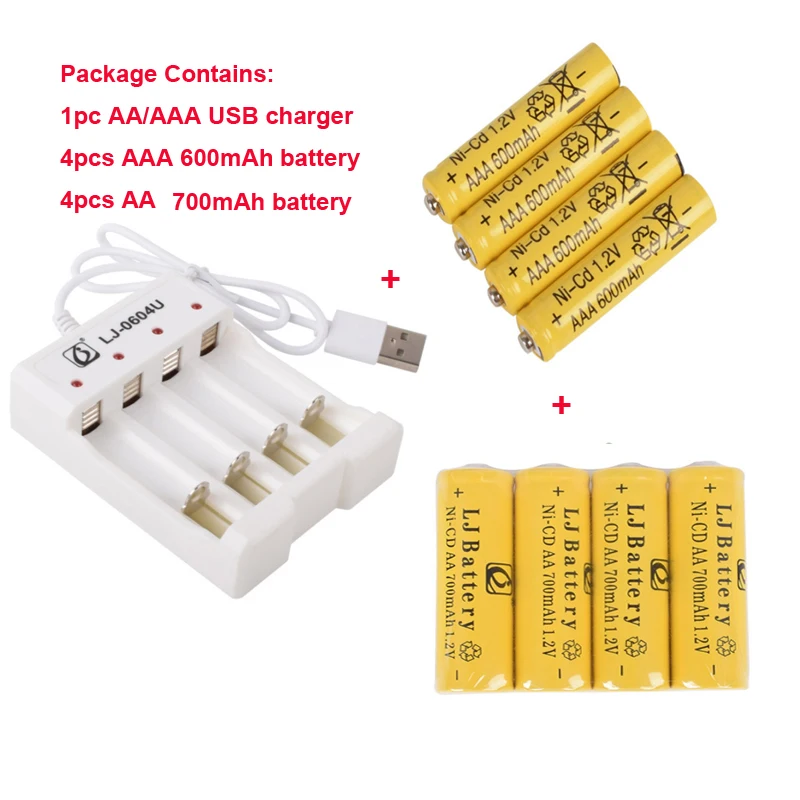 AA 5 #700mAh AAA 7 #600mAh 1 2 V NICD перезаряжаемая батарея с двойным USB зарядным