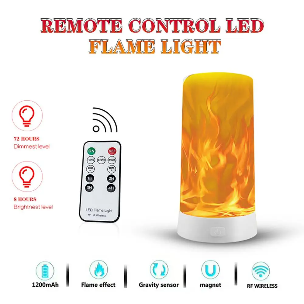 4 Pack Konesky LED Flame Effect Light Flackernde Feuer Glühbirne USB aufladbare Tischlampe mit Gravity Sensor Timer für Weihnachts-Dekor 