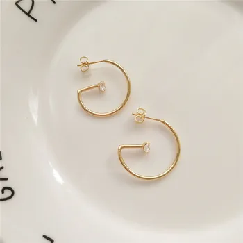 

RUIYI S925 Sterling Silver Women Punk Geometric Resplendent Zircon Stud Earrings Girls Exquisite 18K Gold Korean Style Earrings