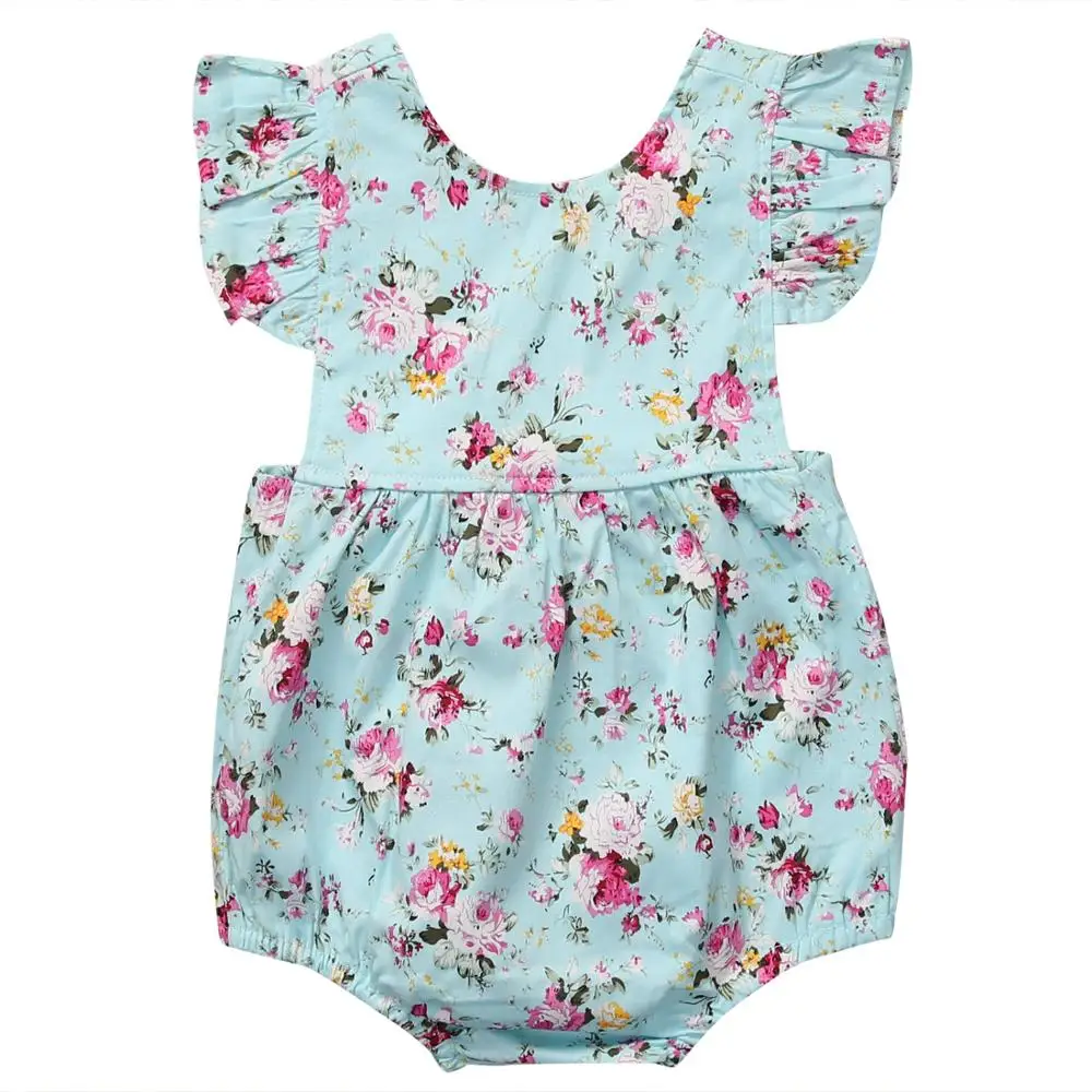 2020 Newborn Toddler Baby Girls Bodysuits Jumpsuit Ruffles Sleeveless Floral Sunsuit Baby Girls Clothes Summer Infant Outfits customised baby bodysuits Baby Rompers