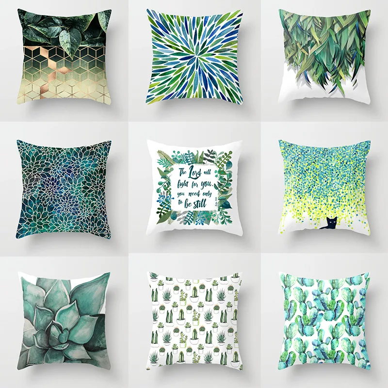 

Pillow case 45 * 45 modern minimalist green plant geometric print polyester pillowcase square decorative pillowcase