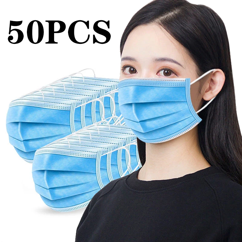 

50Pcs/lot Disposable Protective Mask 3 Layer Nonwove Ply Filter Mouth Face Mask Anti-Dust Anti-Fog Meltblown Earloop Mouth Mask