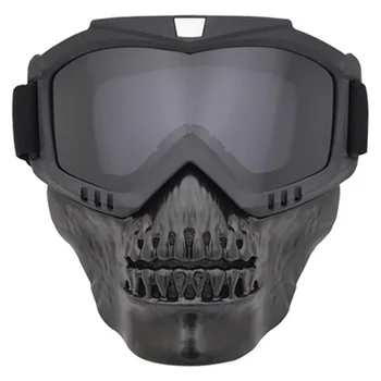 

Cool Skull Motorcycle Face Mask with Goggles Detachable Modular Goggles Mask for Vintage Open Face Motorcycle Helmet Moto Casco