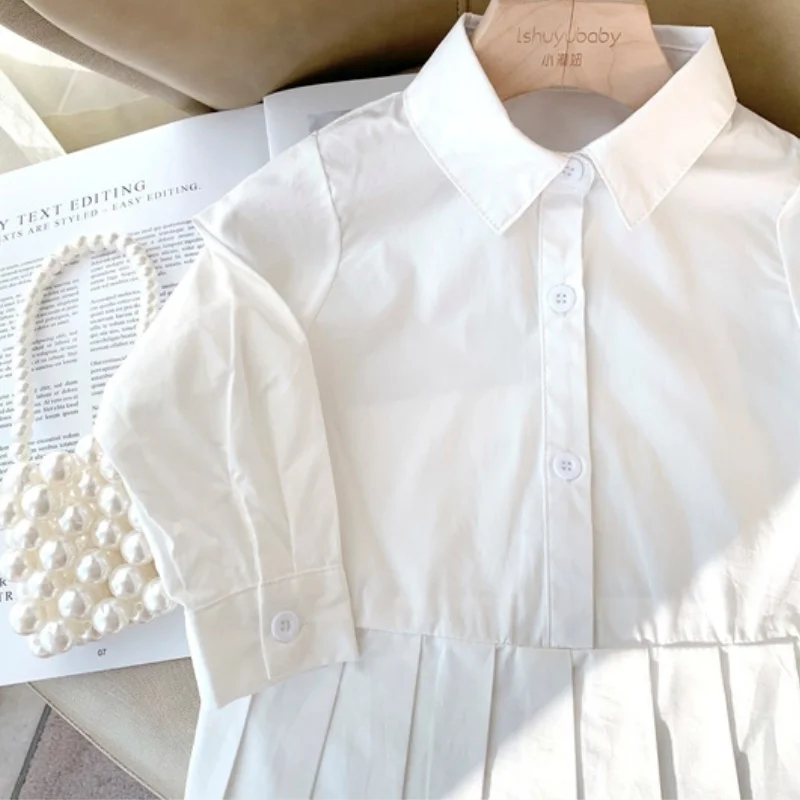 Fashion Baby Girl Cotton Shirt Dress Long Infant Toddler White Dot Pattern Blouse Summer Autumn Spring Outfit Baby Clothes 1-10Y