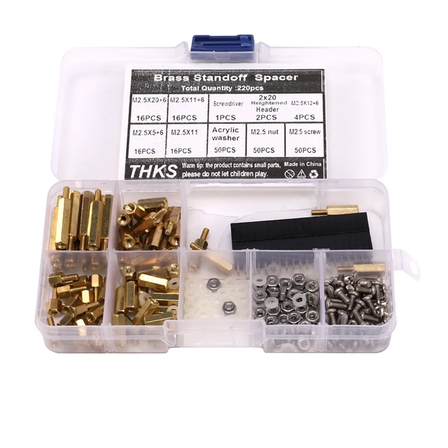 220PCS Standoffs M2.5 Brass Spacer Hex Column Screw Nut Assortment Kit with Box