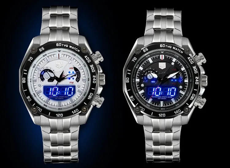 Мужские спортивные часы tvg бренд наручные часы с двойным дисплеем из нержавеющей стали часы для мужчин Милитари mannen часы hombre