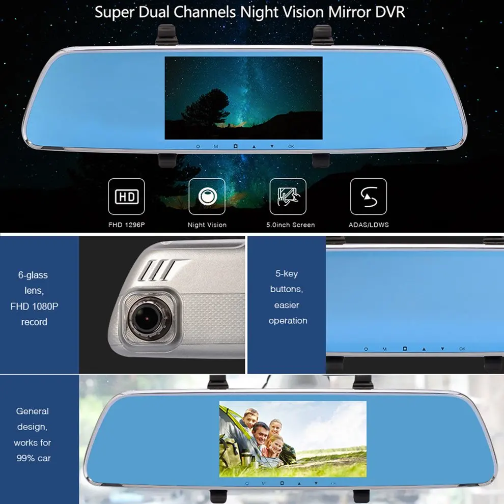 Универсальный 4,3 дюймов HD 1080P зеркало заднего вида автомобиля dvr камера с двойным объективом поддержка парковки монитор и обнаружение движения