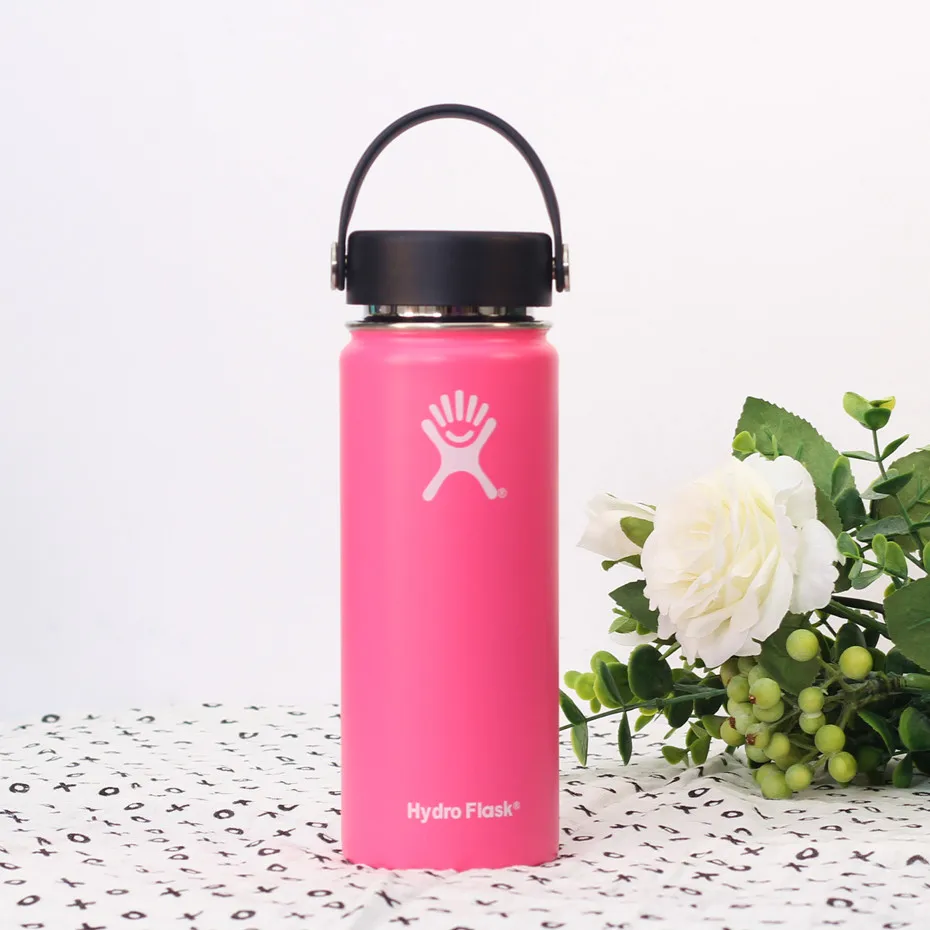 Stainless Steel Water Bottle Hydro Flask Water Bottle Vacuum Insulated Wide Mouth Travel Portable Thermal Bottle 18oz - Цвет: Pink