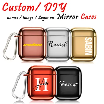 

Custom Name logo picture on Luxury Mirror Case for Airpod 1&2 Electroplate Hard Plastic Bling Protective cover personal design