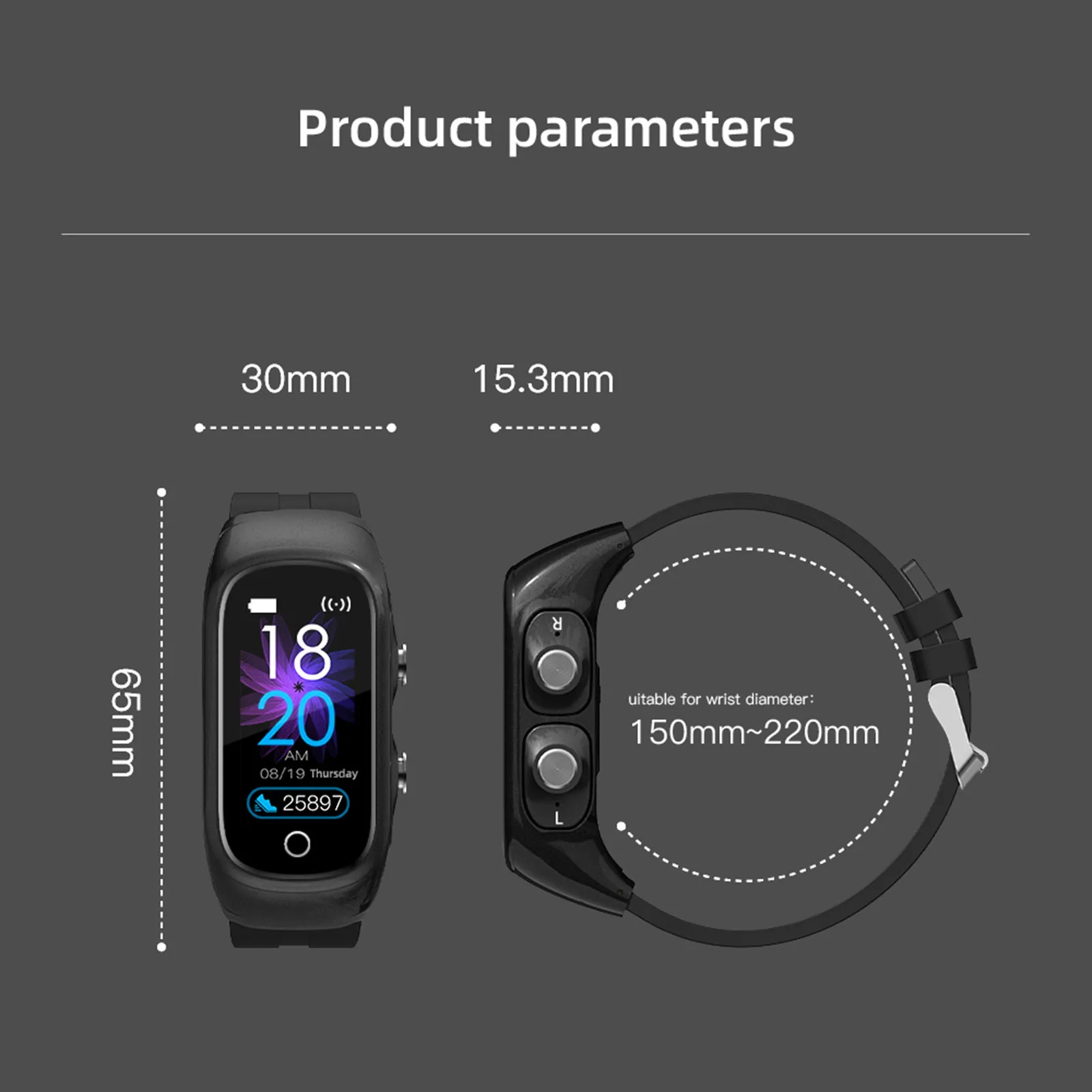 0.96inch 2-In-1 N8 Smart Watch TWS Earbuds Fitness Tracker BT 5.0 Music Headphones Heart Rate Blood Pressure Sleep Monitor