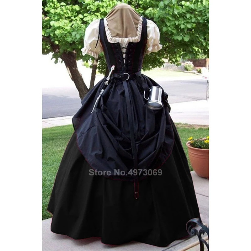 Ренессанс викторианский дворец платье для женщин Принцесса Косплей длинный халат Хэллоуин Dreeses Винтаж карнавальные вечерние средневековый костюм - Цвет: Black