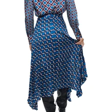 Осень, повседневные длинные юбки, Женская юбка с высокой талией, Синяя Женская одежда, асимметричная плиссированная юбка