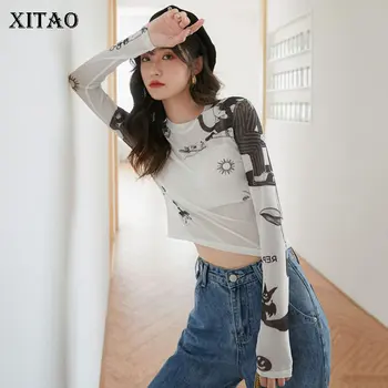 

XITAO Sheath Print Pattern T Shirt Fashion Thin Pullover Small Fresh 2020 Summer Patchwork Minority Casual Style Tee ZLL5057