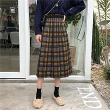 Юбки Харадзюку, Женская клетчатая кавайная юбка, Повседневная Весенняя высокая талия, а-силуэт, японская юбка, корейская мода, Faldas Mujer Moda