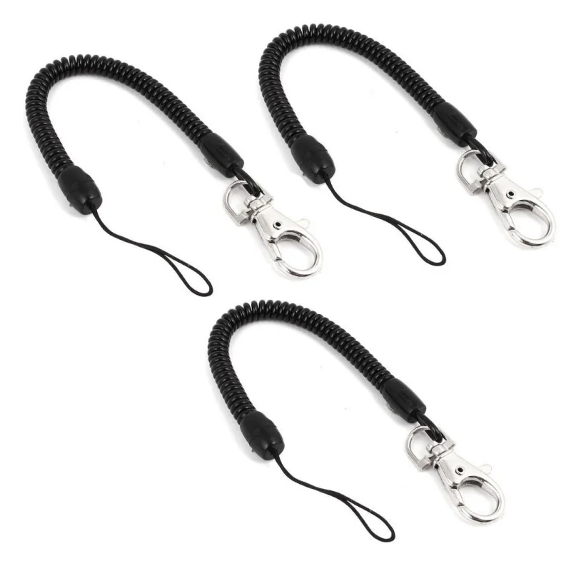 Carabiner key chainring, black 3 coil spring elastic strap