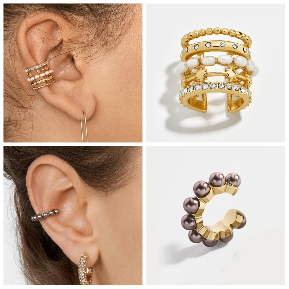 9 Style Zircon Ear Cuff Fake Conch Piercing No Piercing Wide Multilayer Pearl Ear Clip Women Earring Accessories Jewelry