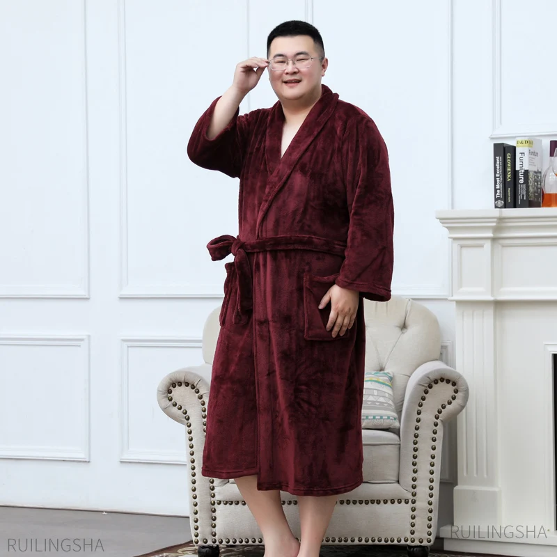 Мужской Халат большого размера плюс 3XL, длинный банный халат 135 кг, зимний теплый фланелевый банный халат, мужские кимоно халаты, женская одежда для сна, сексуальный халат - Цвет: Men Wine