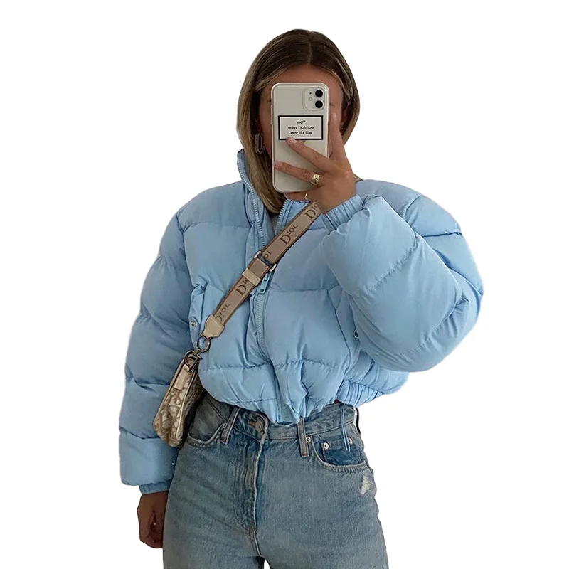 

Women Jacket Solid Puffer Cotton-Padded Zip-Up Coat Turtleneck Adjustable Waist Casual Streetwear Autumn Winter Clothes