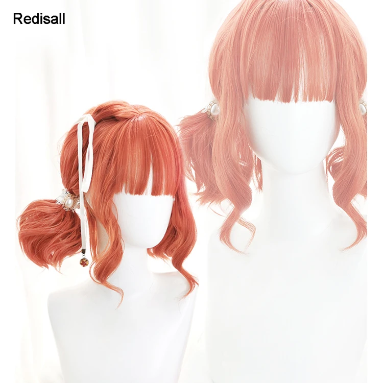 

Pumpkin Orange Harajuku Lolita Wig Short Curly Sweet Body Wave Cute Halloween Synthetic Hair Fringe Bangs Adult Girls