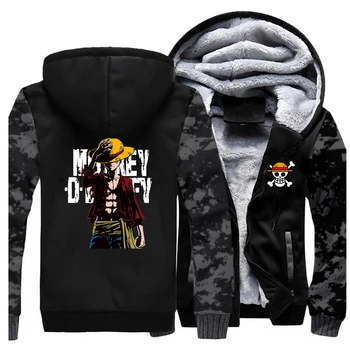 

One Piece Men Thick Winter Fleece Warm Jacket Monkey D Luffy Coat Japan Anime Coats Thicken Hoodie Jackets Sweatshirt Sportswear