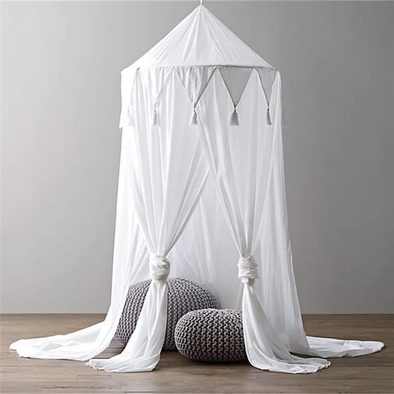 Занавеска постельные принадлежности круглая купольная палатка хлопок для украшение детской комнаты детская кровать навес покрывало москитная сетка - Цвет: Белый