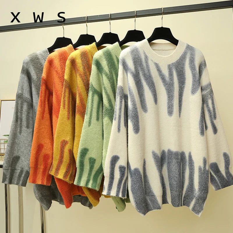 

winter thick oversized sweater long Sleeve Pullover Tops Women 2019 Fashion striped Knitwear Elegant Vintage Pull Femme Hiver
