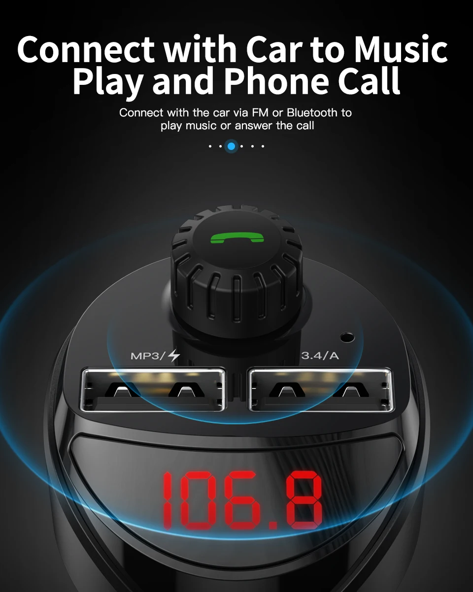 Car Charger FM Transmitter Bluetooth Car Audio MP3 Player TF Card Car Kit 3.4A Dual USB Car Phone Charger For Xiaomi Mi