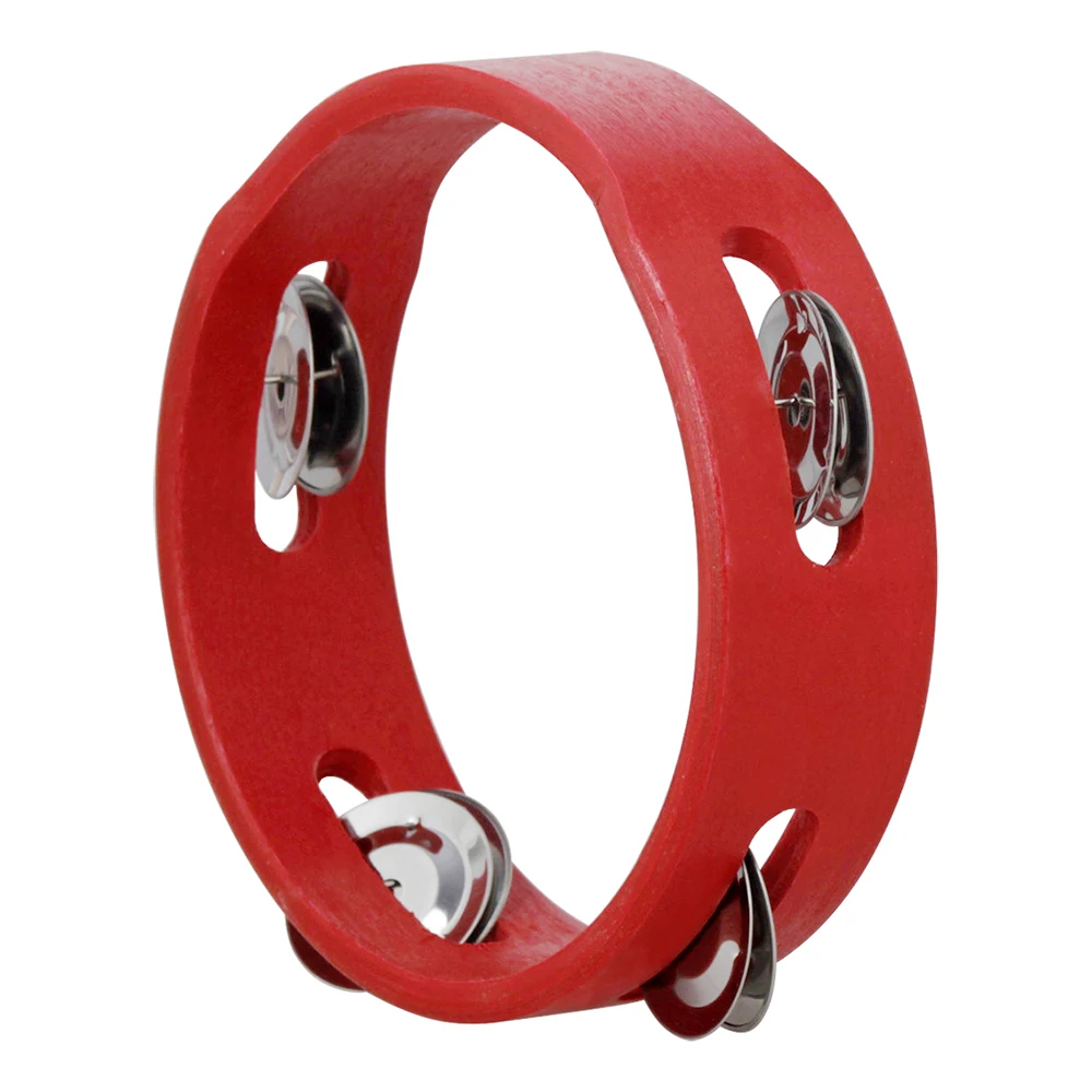 6 Inch Red Tambourine Wooden Percussion Instrument Rattle Jingles Hand Drum Bell Kids Educational Musical Toys Baby Gifts