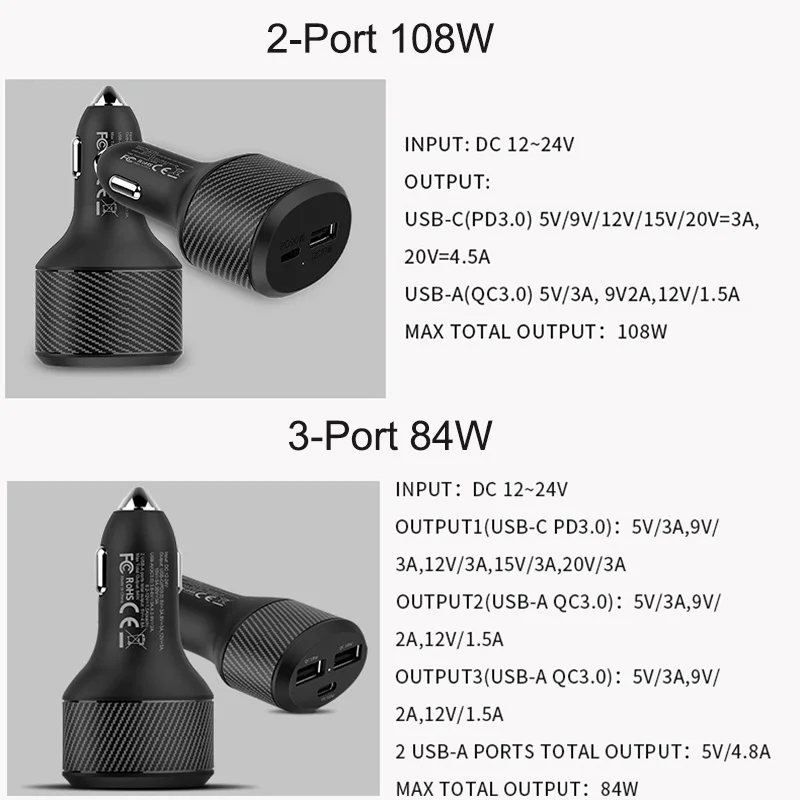 US $20.50 UTBVO 108W Super Fast Car Charger USB C PD 90W 20V Power Adapter QC30 18W For Laptops MacBook Mobile Phone Xiaomi IPhone 12