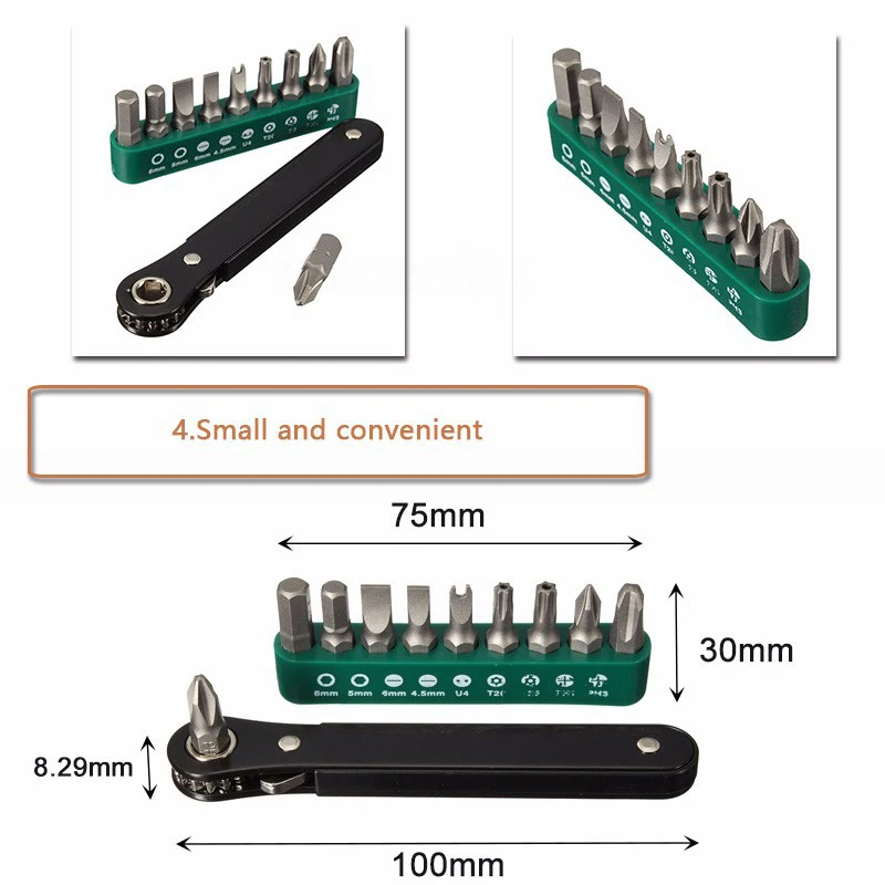 DWZ 10 in 1 Mini Right Angle Offset Hand Ratchet Screwdriver Ratchet Driver Tool Set
