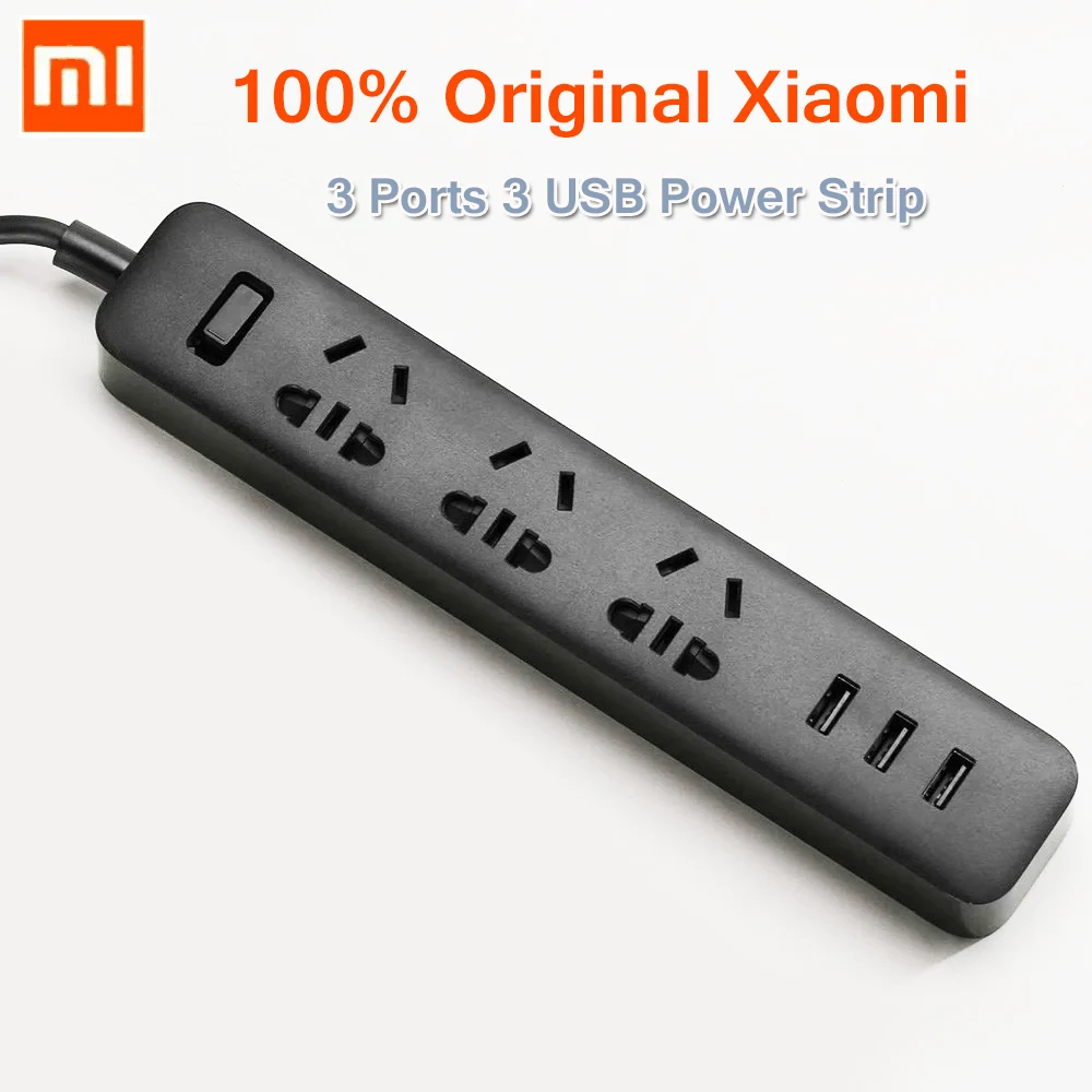 Оригинальный электрический удлинитель Xiaomi быстрая зарядка 3 USB + розетки
