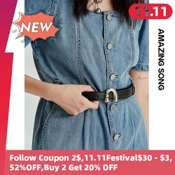 Amazing Song Ladies Leather Cowhide Belt With Versatile Decoration Fashion Personality Bean Nail Buckle Belt