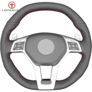 

LQTENLEO Black Artificial Leather Car Steering Wheel Cover For Mercedes-Benz A45 CLA45 C63 E63 CLS63 SLK55 SL 63 65 GLA45 AMG