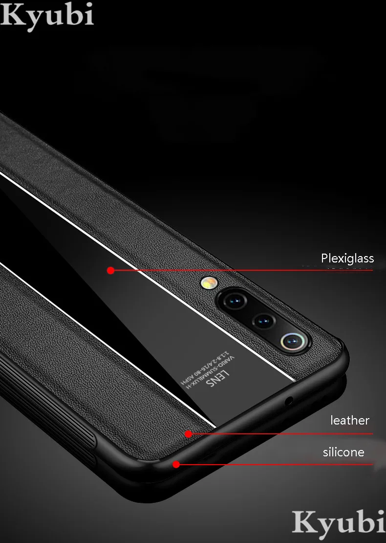 Чехол для Xiaomi Mi 9 из натуральной кожи с оргстеклом, гибридный роскошный защитный чехол на заднюю панель для Xiaomi Mi 9, чехол etui