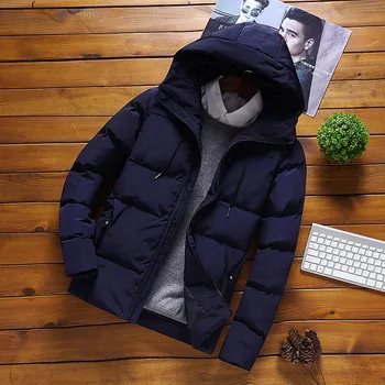 

Fall/winter men's hoods thickened solid color cotton-padded jacket casual Joker cotton-padded clothes