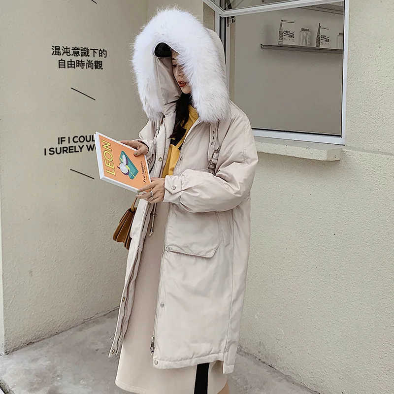 Winter New Style Slimming Dae-Jin Fur Collar Korean-style White Duck Down Jacket Women's Middle Long Coat WOMEN'S Dress