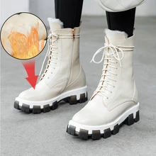 Plus Size 34-43 Genuine Leather Shearling Wool Fur Lined Women Ankle Winter Boots Women Shoes Short Snow Boots Warm Martin Boots