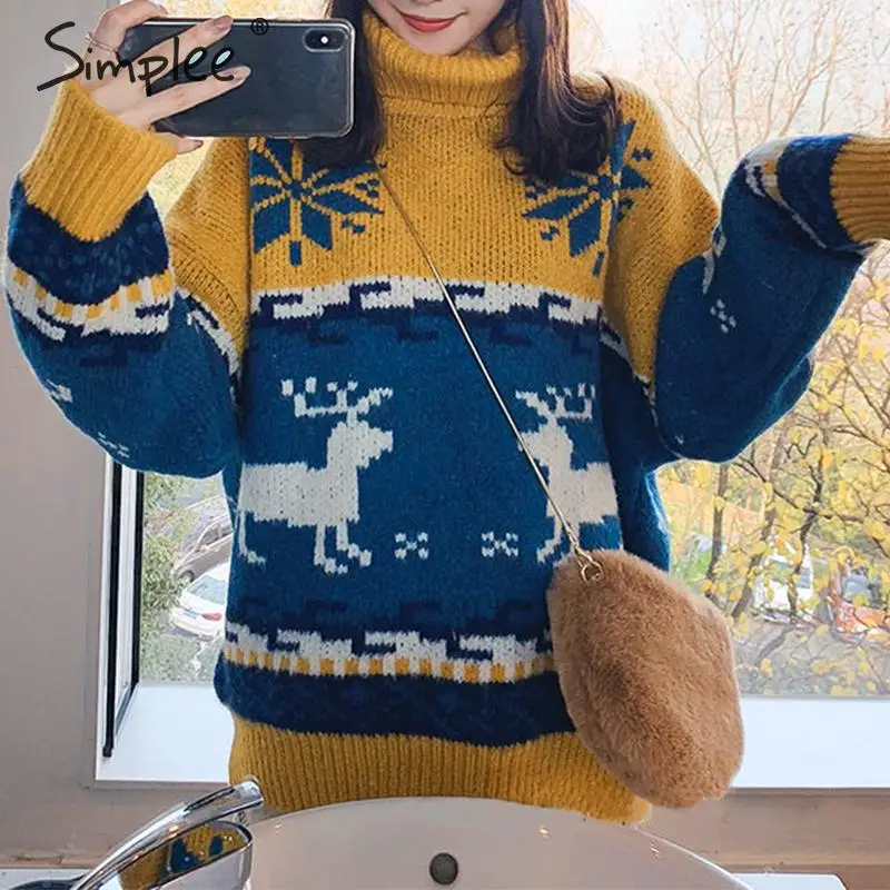 Simplee водолазка Классический Рождественский свитер с принтом оленя женский