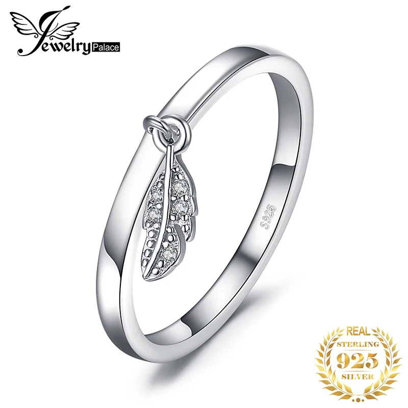 JewelryPalace Dangle Leaf Charm Rings 925 Sterling Silver Rings for Women Stackable Ring Band Silver 925 Jewelry Fine Jewelry