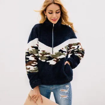 

Teddy Bear Hoodies Women Camo Flannel Patchwork Hoodie Femme Long Sleeve Sweatshirt Pullover Tops Blouse Moletons Feminino