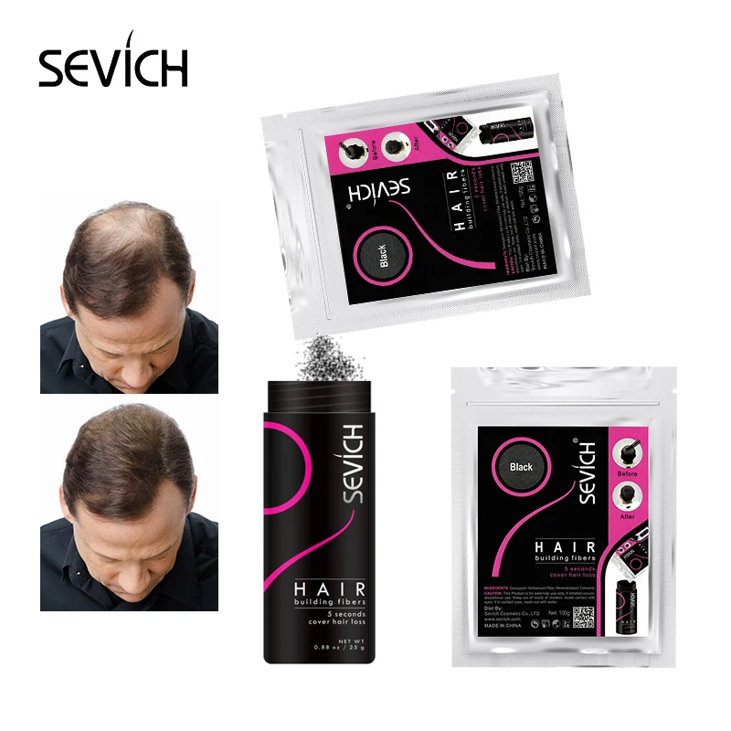 Sevich 10 Color Hair Fibers Keratin Hair Loss Building Fiber 25g/100g Hair Loss Concealer Instant Wig Regrowth Powders Black