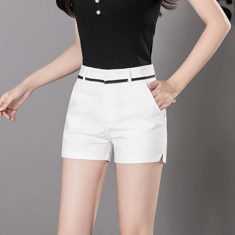 Shorts Women Summer New High Waist Solid Black White Office Work